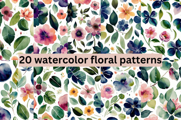 2 Bundle 20 Watercolor Floral Patterns – A Creative Resource for Designers and Artists