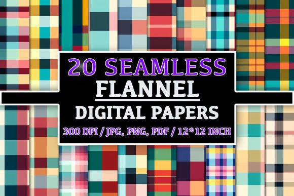 20 Seamless Flannel Patterns and Digital Papers Clipart Backgrounds