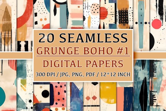 20 Seamless Grunge Boho Patterns 1: A Creative Resource for Designers and Makers