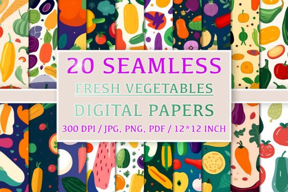 20 Seamless Healthy Vegetables Patterns: A Creative Resource for Designers and Artists