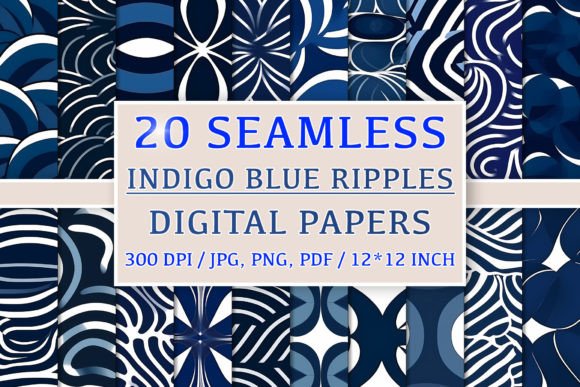 20 Seamless Indigo Blue Ripple Patterns: Elevating Design with Elegance and Versatility