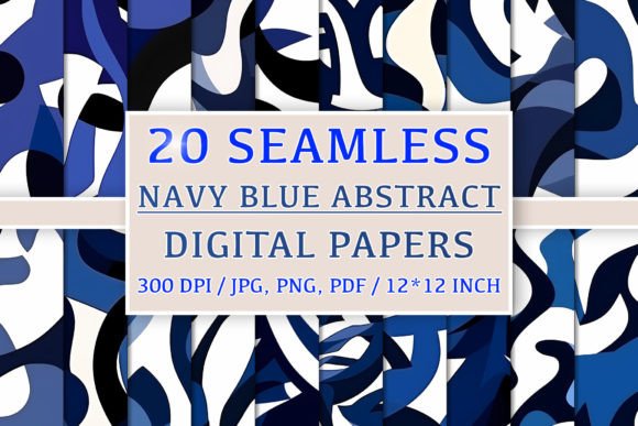 20 Seamless Navy Blue Abstract Patterns: A Versatile Resource for Creative Projects