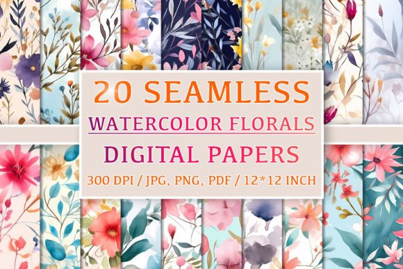 20 Seamless Watercolor Floral Patterns: A Versatile Resource for Creative Projects
