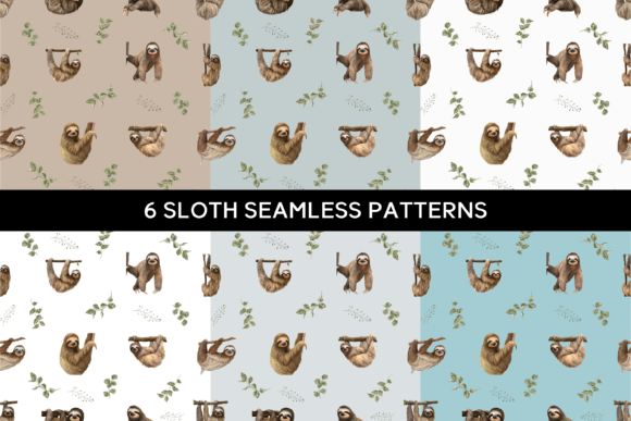 6 Sloth Seamless Patterns for Creative Projects