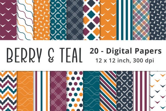 Berry, Teal, Orange, and Black Patterns: A Versatile Design Resource