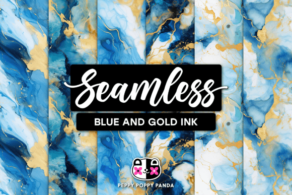 Blue and Gold Ink Seamless Patterns – A Versatile Design Resource for Creatives