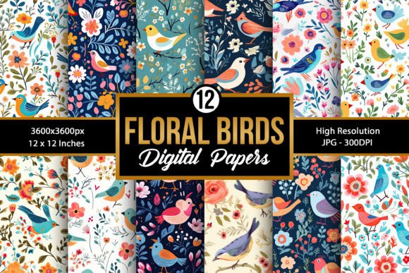 Cute Floral Birds Seamless Patterns