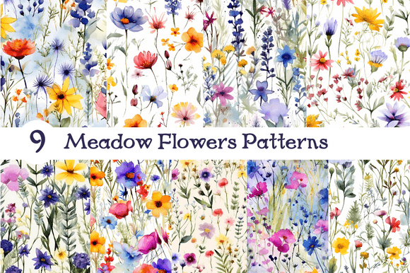 Meadow Flowers 9 Repeating Patterns: A Versatile Resource for Designers and Crafters