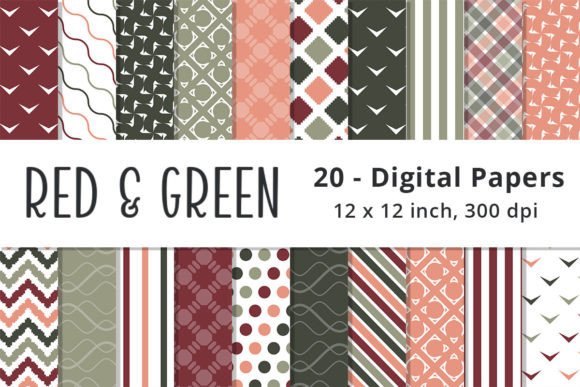 Red, Green and Coral Digital Patterns