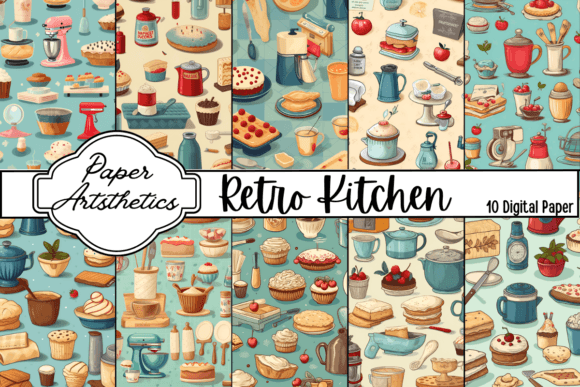 Retro Kitchen Patterns Digital Paper