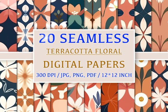 Seamless Terracotta Floral Patterns