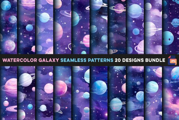 Watercolor Galaxy Seamless Patterns